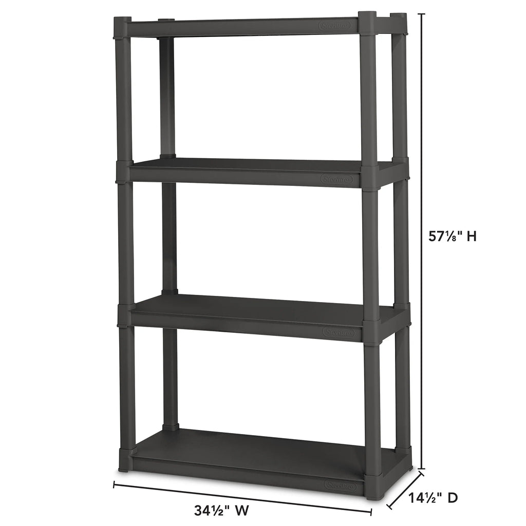 Sterilite Plastic Indoor Outdoor 4-Shelf Shelving Unit, Flat Gray, 3 Pack