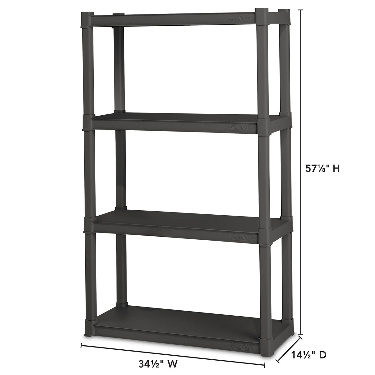 Sterilite Plastic Indoor Outdoor 4-Shelf Shelving Unit, Flat Gray, 3 Pack