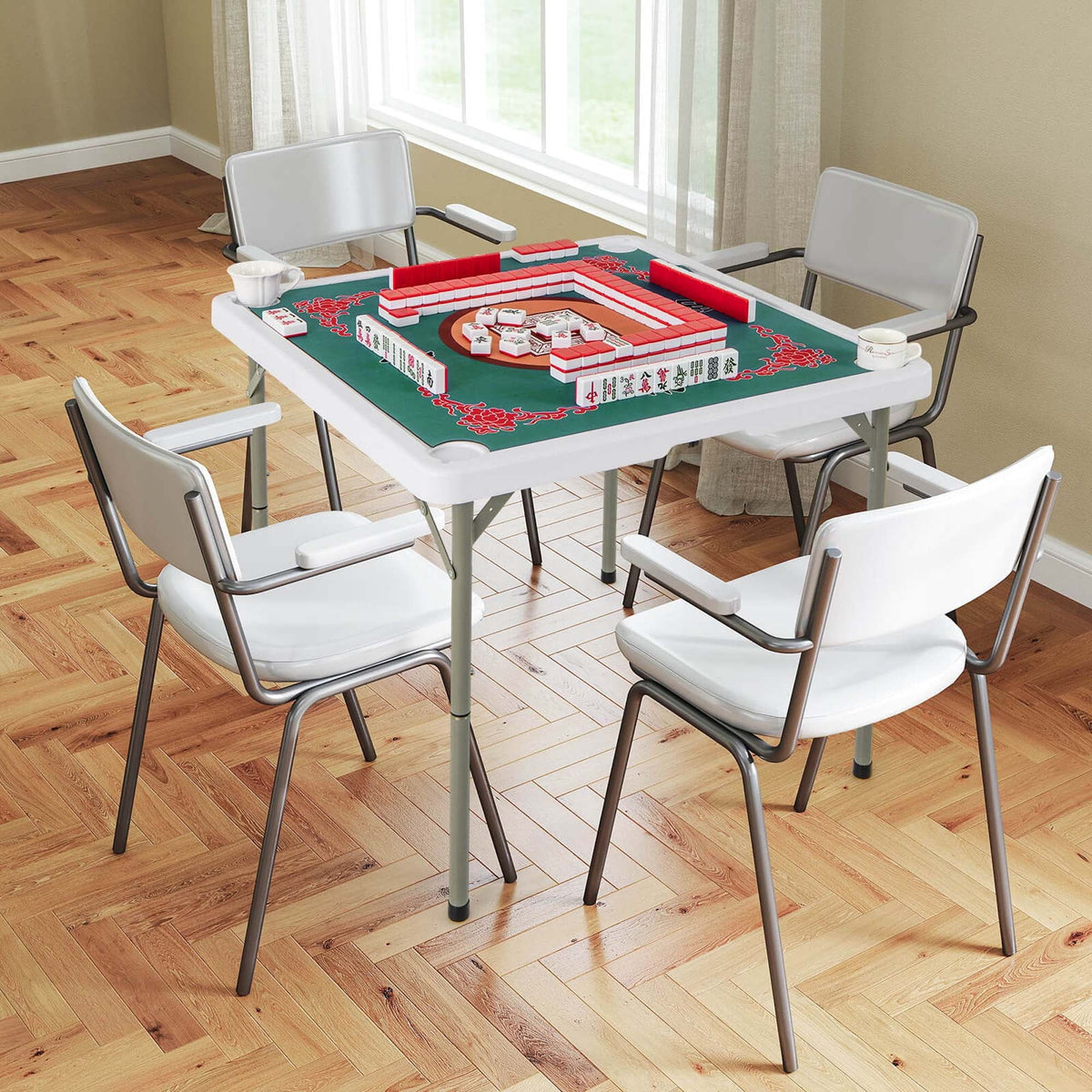 Costway Folding Mahjong Table With Cup Holders, Felt Mat And Carrying Handle - 35in x 35in x 29in