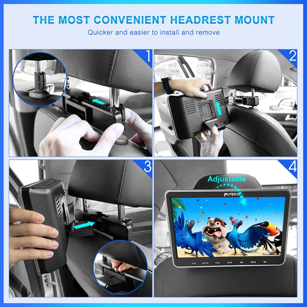 Pumpkin 10.1in Dual Headrest Car DVD Players With Headphones, 2 Mount Brackets, HDMI Input, Region Free And Last Memory