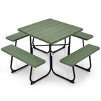 8-Person Outdoor HDPE Square Picnic Table And Bench Set, 67in x 67in x 30in, Metal Frame