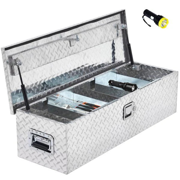 48 Inch Aluminum Diamond Plate Truck Bed Tool Box With Shelf - Silver