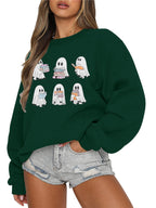 KimSoong Halloween Sweatshirts for Women Ghost Reading Books Sweater Cute Spooky Bookish Shirt Fall Pullover Tops