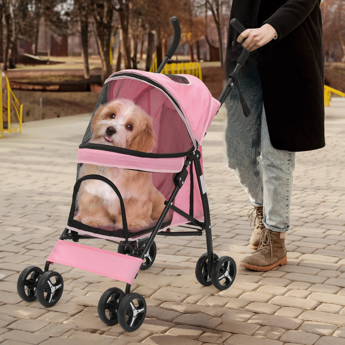 MoNiBloom Foldable Pet Stroller for Small Medium Dogs, 22 lbs, Pink