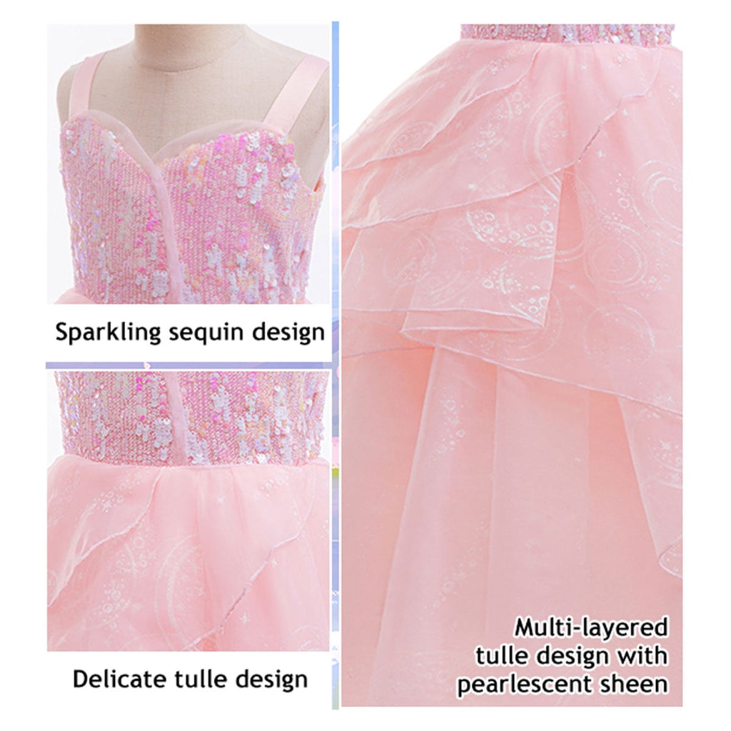 HAWEE Dress Costume for Girls, Pink Tulle and Sequin Dress for Kids Christmas Halloween Cosplay Costumes