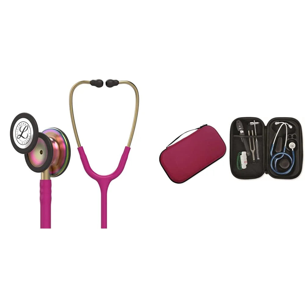 Littmann Classic III Monitoring Stethoscope, Raspberry, Rainbow Edition, 69 cm With GIMA Classic Case, Bordeaux - 5806