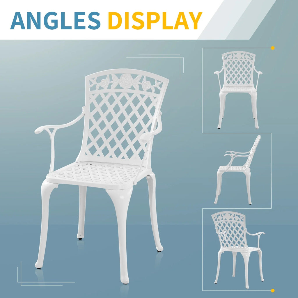 Withniture Cast Aluminum Patio Bistro Chairs, Set Of 2, 17.3 x 17 x 37.5 in, White