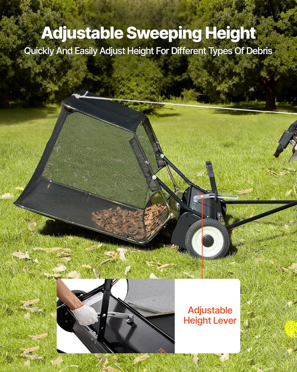 VEVOR Tow-Behind Lawn Sweeper, 52 in, 26 cu.ft.