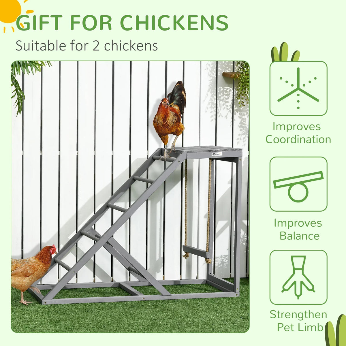 PawHut Chicken Activity Play Center With Swing, Perches And Platform, Pastel Gray - D51-350V00GY