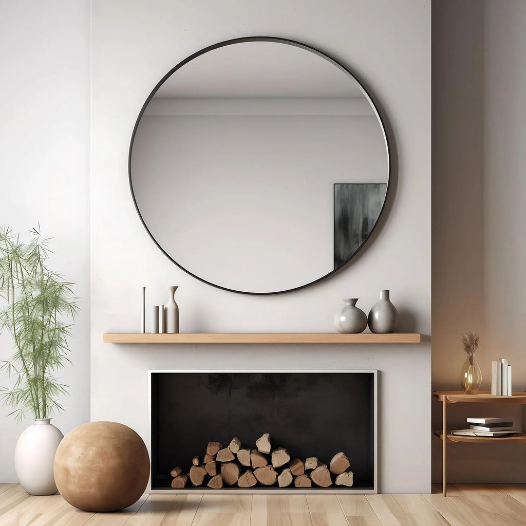 Round Metal Black Frame Bathroom Vanity Mirror - Wall Mounted