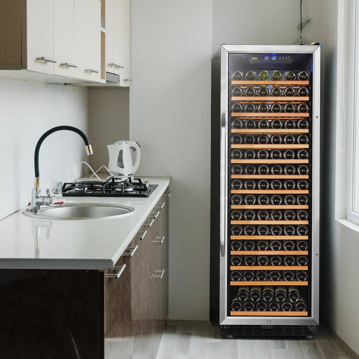 Lanbo 165 Bottle Built-In Black Single Zone Wine Cooler, 24 inch Width - LW177S