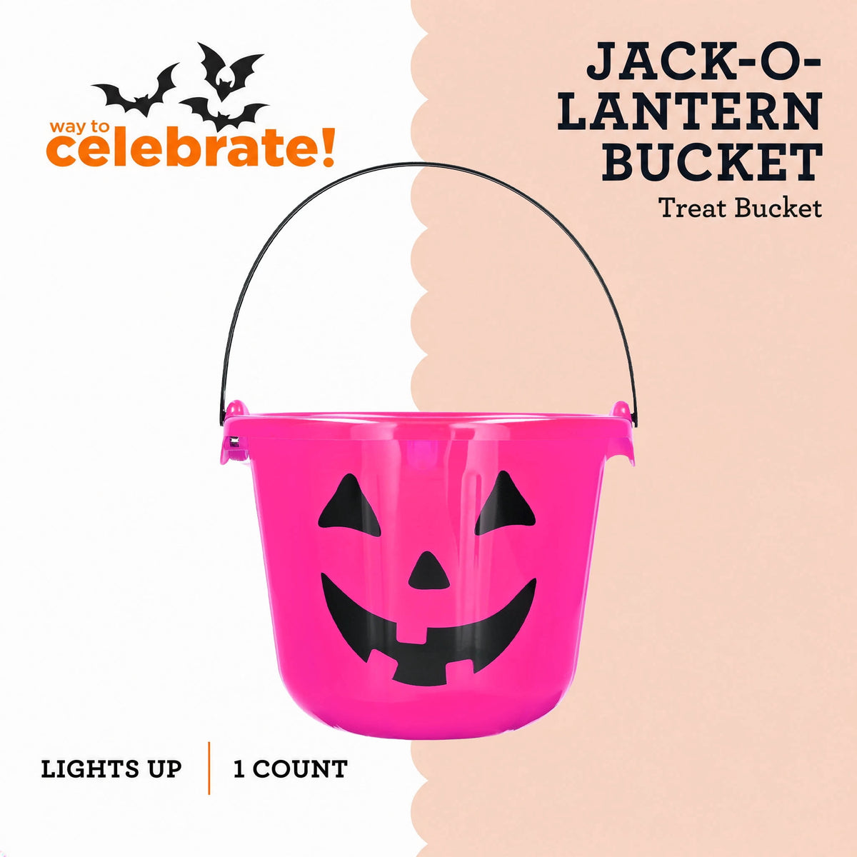 Light-Up Jack-o'-Lantern Trick-or-Treat Bucket, Pink, 6.5", Halloween by Way To Celebrate