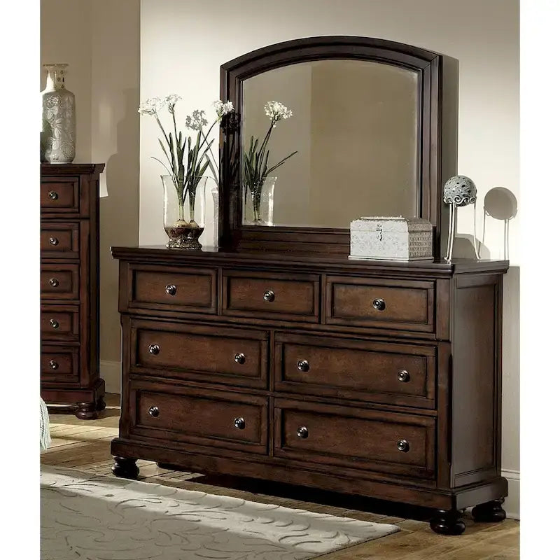 5-Piece Classic Brown Cherry Platform Storage Bedroom Set