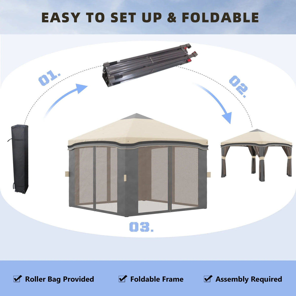 Outsunny Pop-Up Canopy With Mesh Netting, Wheeled Carry Bag And 4 Sand Bags, Beige, 10' x 10' - 84C-405V01BG
