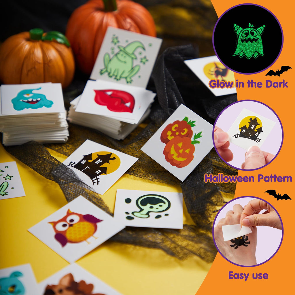 Joyfy 300+ Halloween Temporary Tattoos, Glow in The Dark Tattoos for Kids, Halloween Toys Bulk, Halloween Trick or Treat Toys, Halloween Party Favor