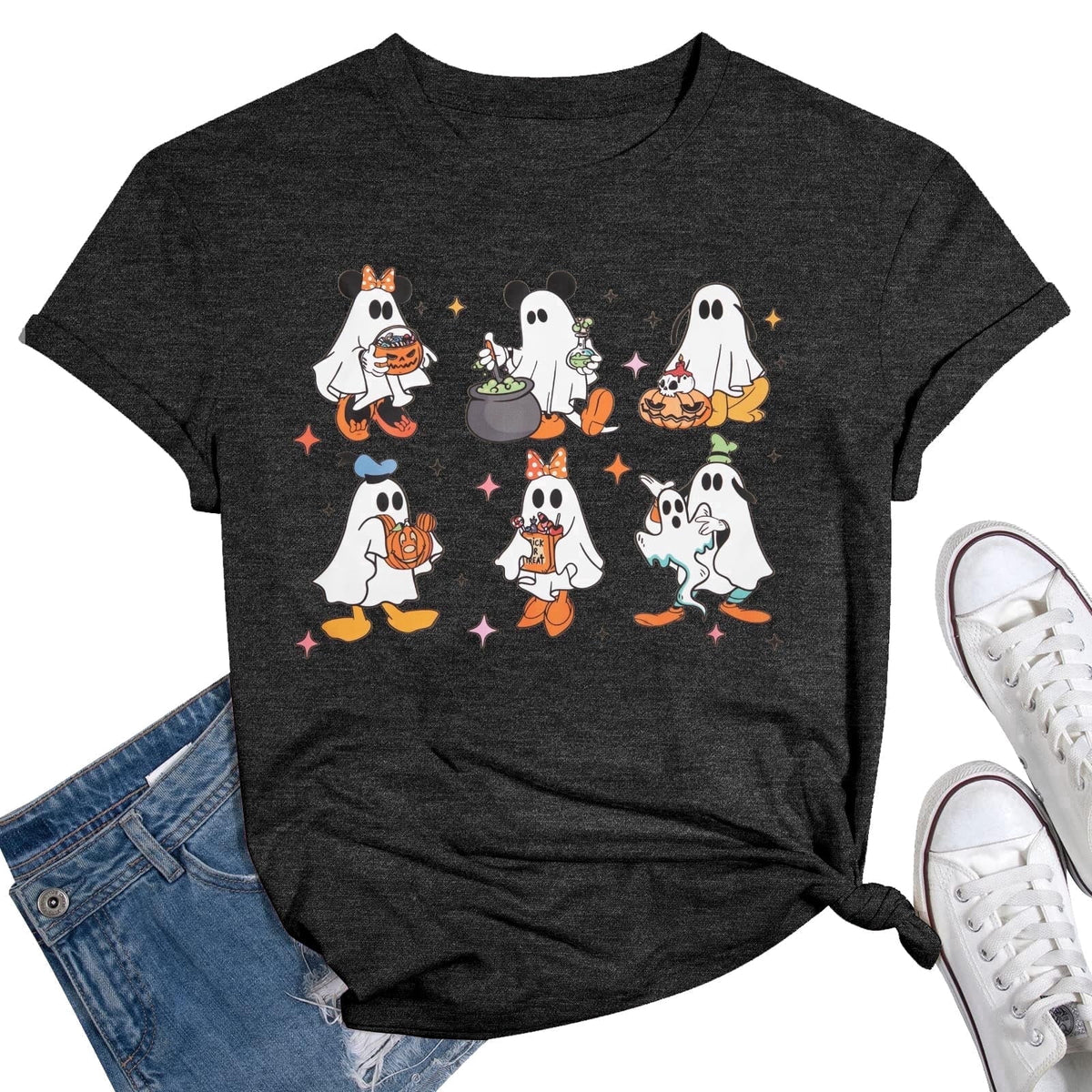 KimSoong Women Halloween Shirt Plaid Pumpkins Graphic Crew Neck Short Sleeve T-Shirts Tops