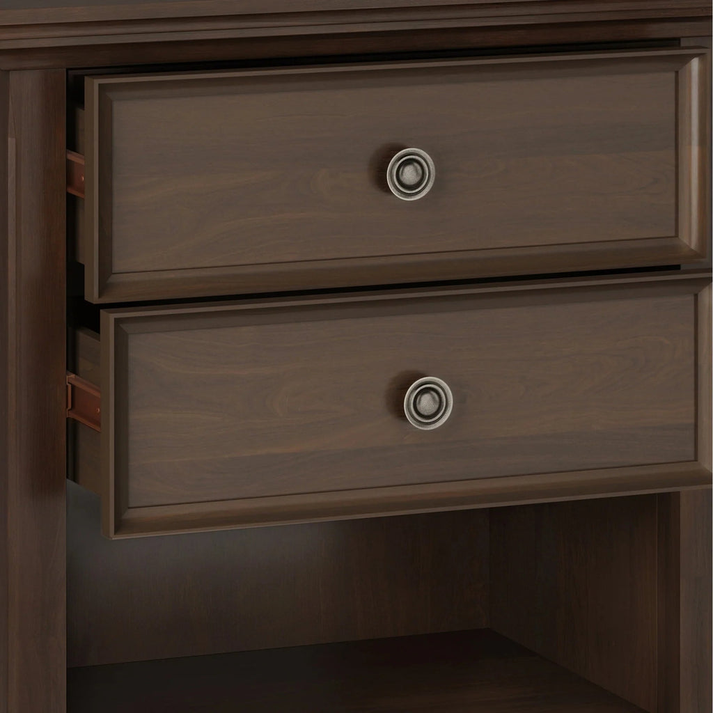 Solid Wood Nightstand With 2 Drawers And Open Shelf, 16 in D x 24 in W x 26 in H