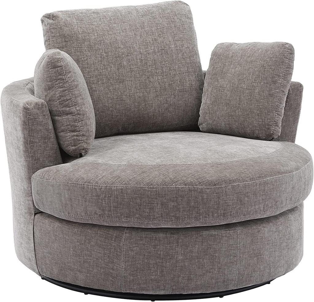 42in W Swivel Barrel Chair, Chenille Fabric, Grey