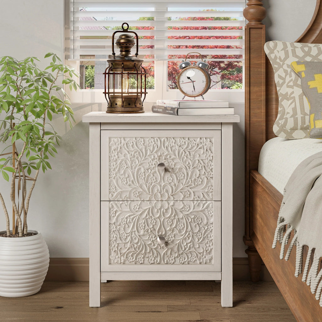 Farmhouse Fully Assembled Nightstand With 2 Drawers