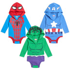 Marvel Avengers Spider-Man Captain America Hulk Infant Baby Boys 3 Pack Cosplay Bodysuits Newborn to Infant