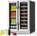 Yolsali 24 Inch Dual Zone Wine Cooler Beverage Refrigerator, 20 Bottles, 57 Cans, Silver