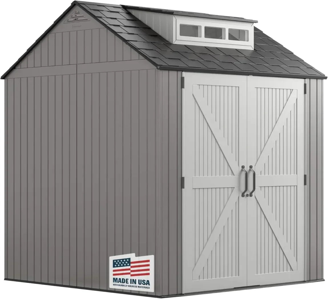Rubbermaid Resin Garden Shed With Floor, 2.13 x 2.13 m, Grey