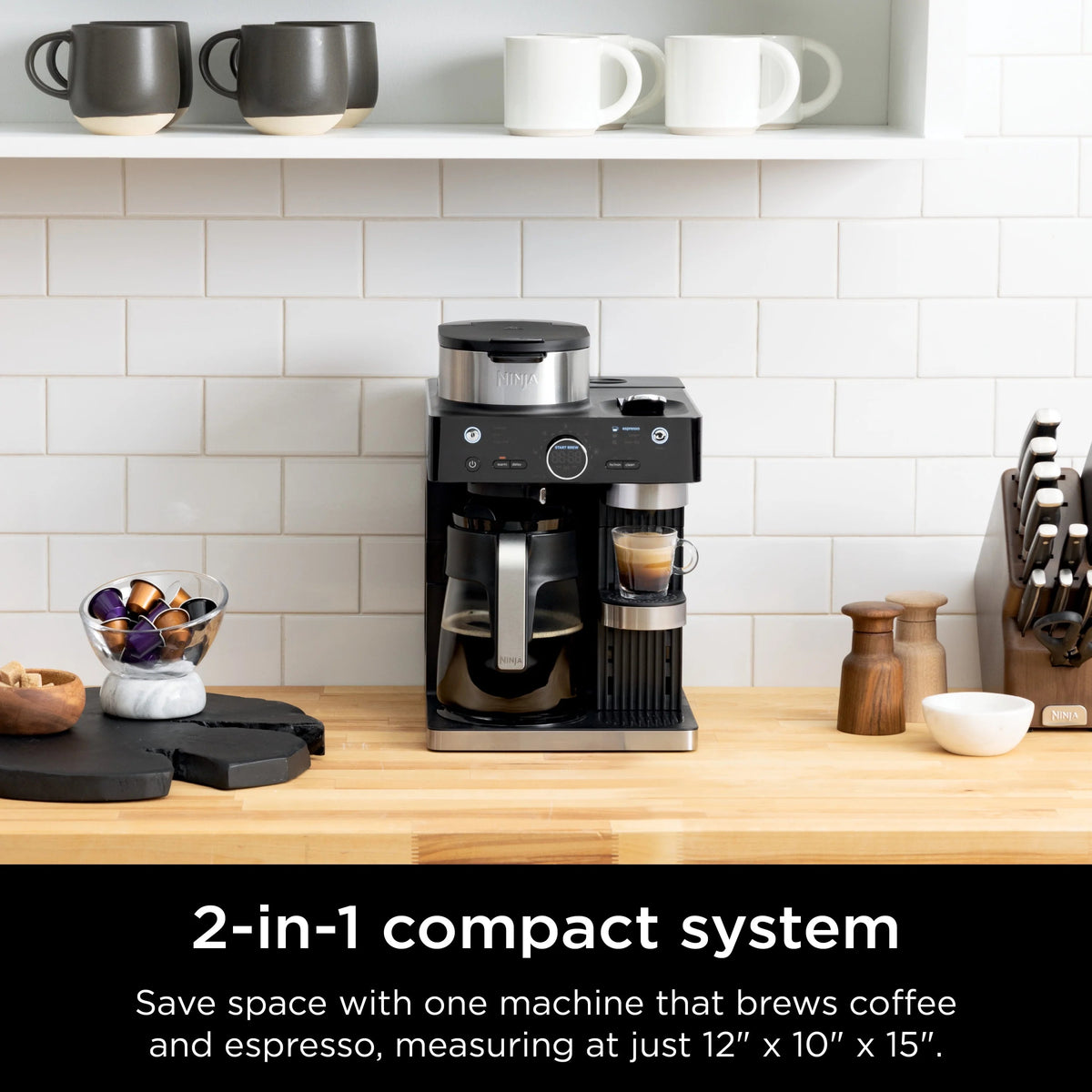 Ninja Espresso & Coffee Barista System, Single-Serve And 12-Cup Carafe, Nespresso Capsule Compatible - CFN601