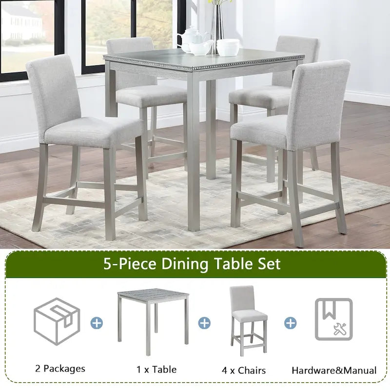 Modern 5-Piece Counter Height Dining Set With Square Table And 4 Upholstered Chairs