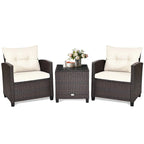 3-Piece Rattan Patio Conversation Set With Cushions And Coffee Table