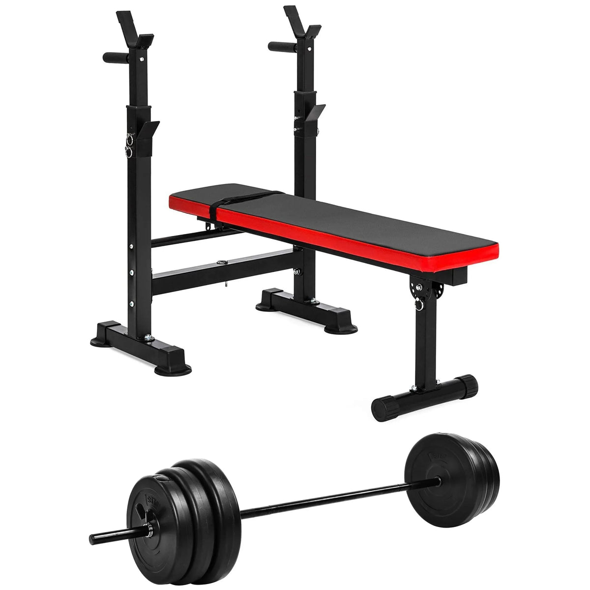 Fitvids Adjustable Olympic Workout Bench With Squat Rack And 100-Pound Barbell Weight Set - LX400