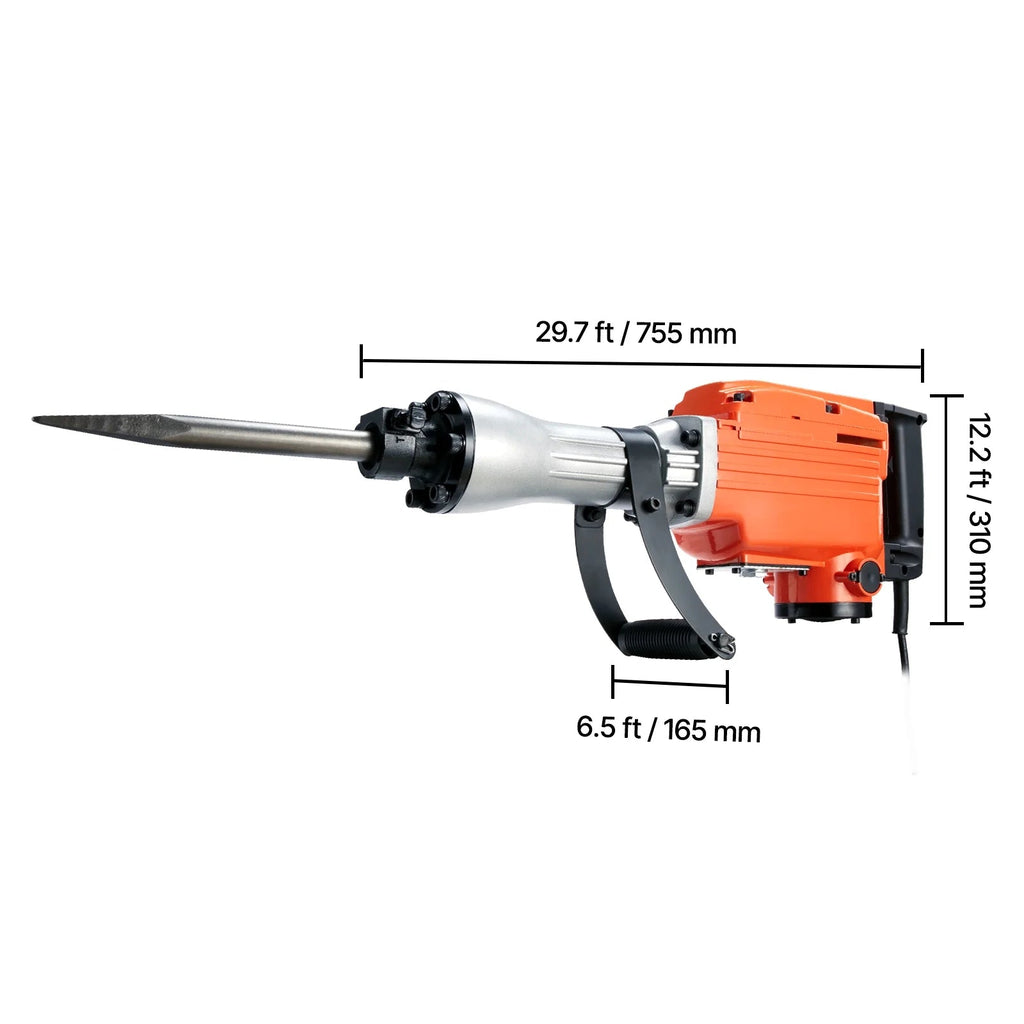 KFFKFF Demolition Jack Hammer 2200W 1400 BPM With 6 Chisel Attachments - JH-65