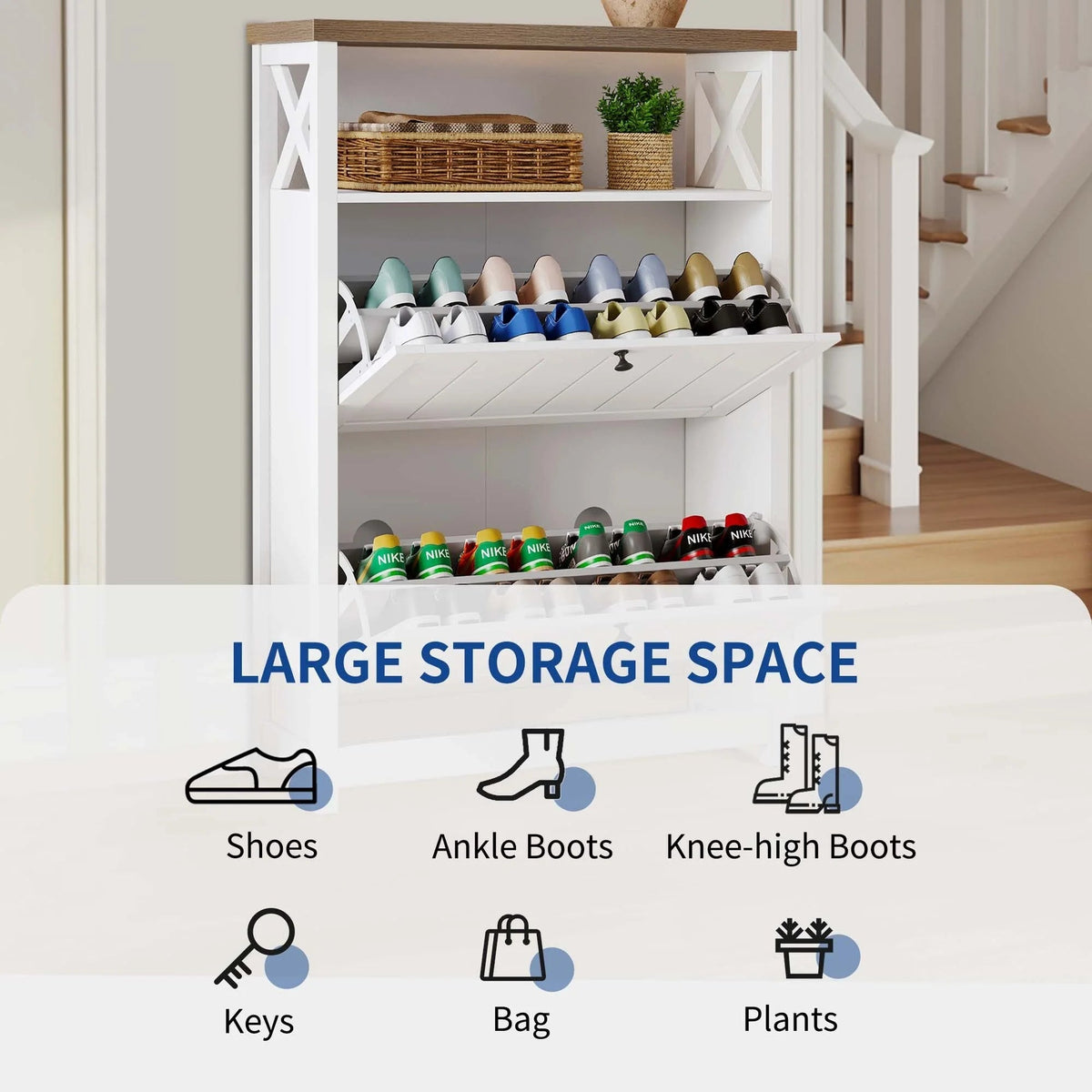 Shoe Storage Cabinet Organizer With 2 Compartments, 9.8 x 31.5 x 43.5 Inches