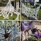 Yalumo 850 Sqft Spider Web Giant Beef Netting Halloween Decorations, 23 x 4.6Ft Pre-Cut Gauze Stretchy Spider Webs Glow Under Blacklight