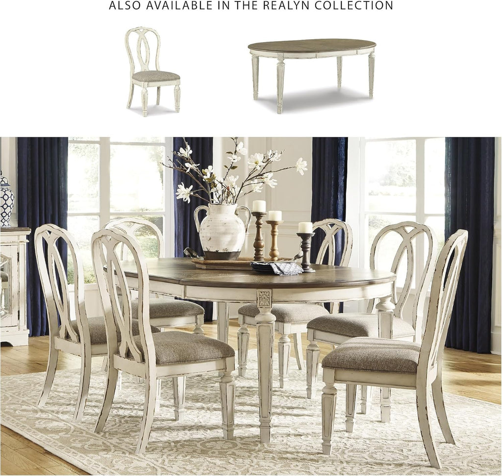 Signature Design by Ashley French Country Ribbon Back Dining Chairs, 2 Count, Chipped White - Realyn