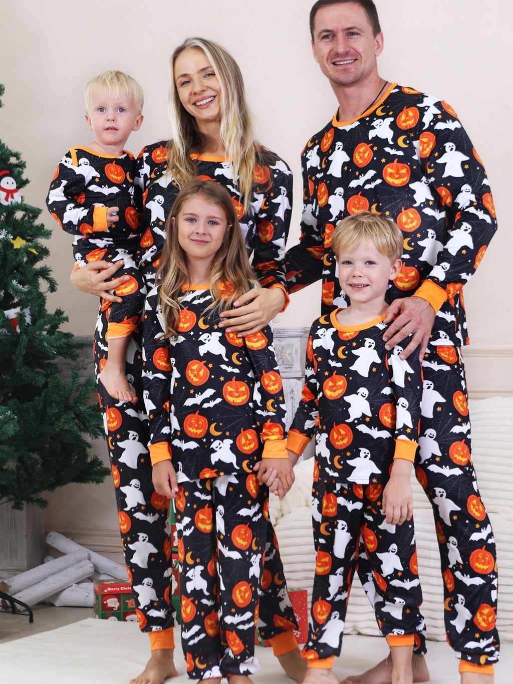 DAKIMOE Halloween Pajamas Family Matching Set Holiday Print Long Sleeve Jammies Loungewear PJs Set Sleepwear Adult Kids Men Women Toddler