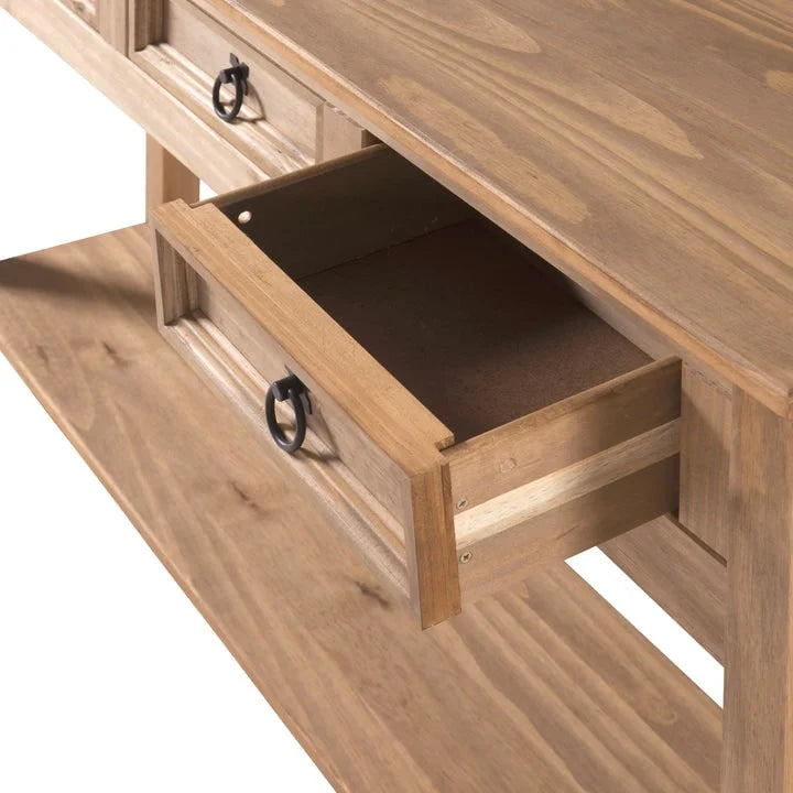 Solid Pine Wood Console Table With 3 Drawers - 47.99in W x 12.64in D x 28.82in H