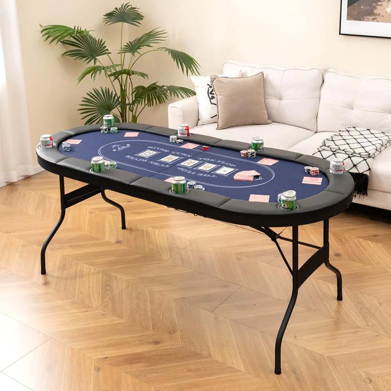 8-Player Foldable Poker Table, 72in With Cup Holders - Blue/Black/Green