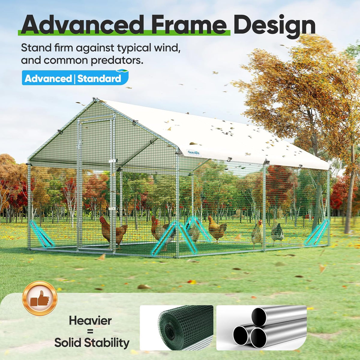 Quictent Metal Chicken Coop Run For 20+ Poultry, 12x9x6.6FT - Advanced Series