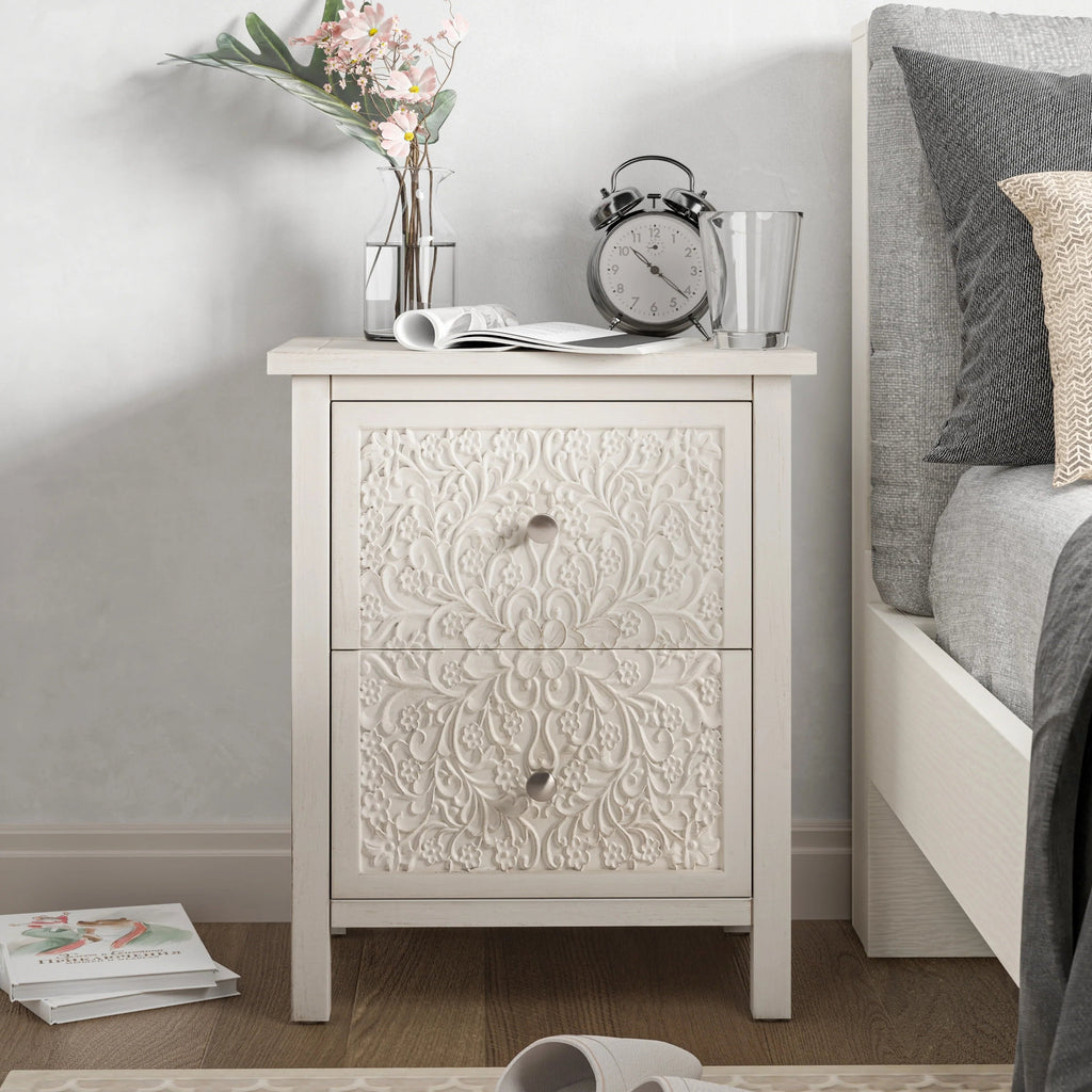Farmhouse Fully Assembled Nightstand With 2 Drawers