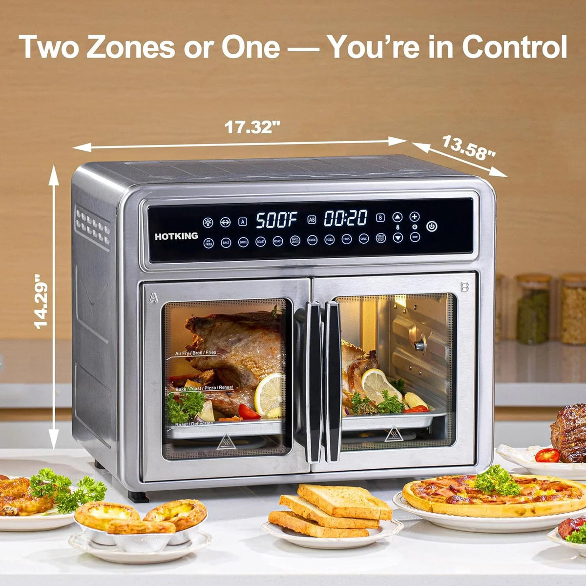 HotKing Dual-Zone Air Fryer Toaster Oven Combo, 28 QT Stainless Steel - KATO-28A1