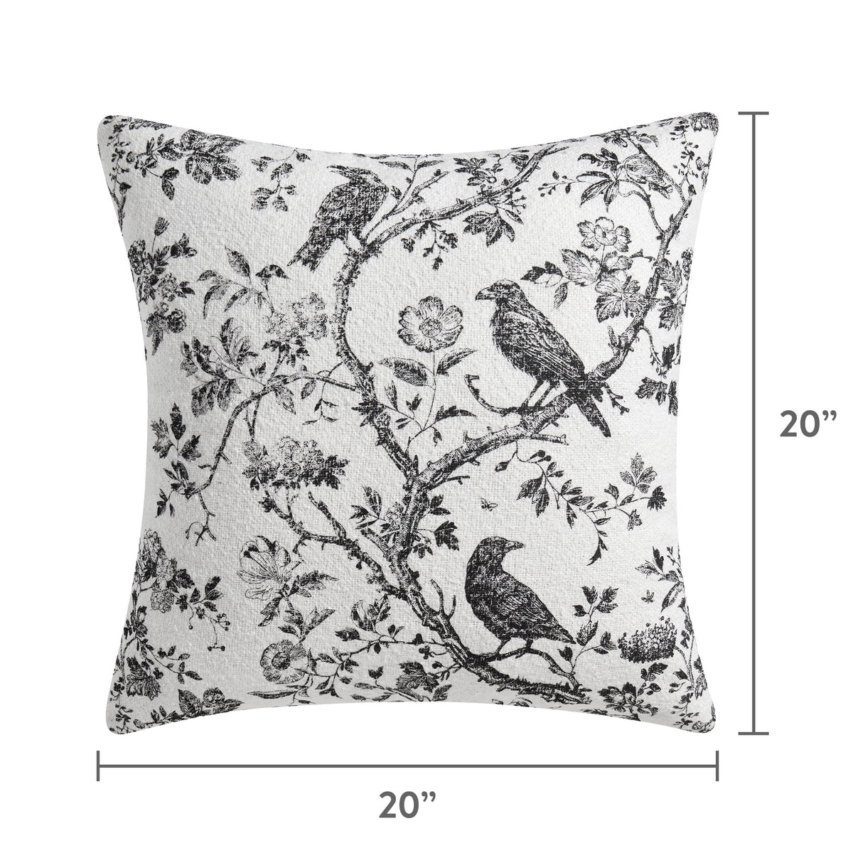 My Texas House Halloween Raven Toile Decorative Pillow, Ivory and Black, 20" x 20"