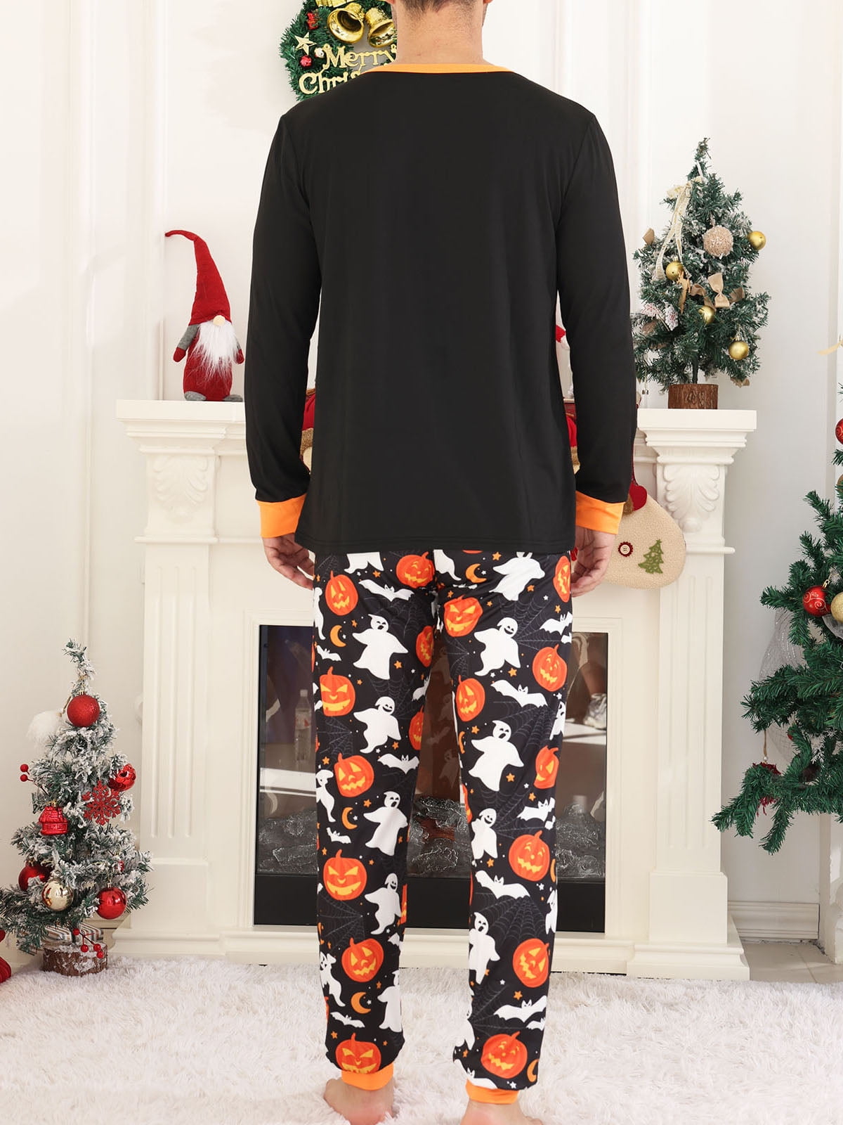 DAKIMOE Halloween Pajamas Family Matching Set Holiday Print Long Sleeve Jammies Loungewear PJs Set Sleepwear Adult Kids Men Women Toddler