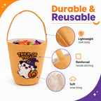 MetMetalrt Trick or Treat Bucket – Orange Cute Ghost Candy Buckets & Tote Bags for Halloween Party Decoration