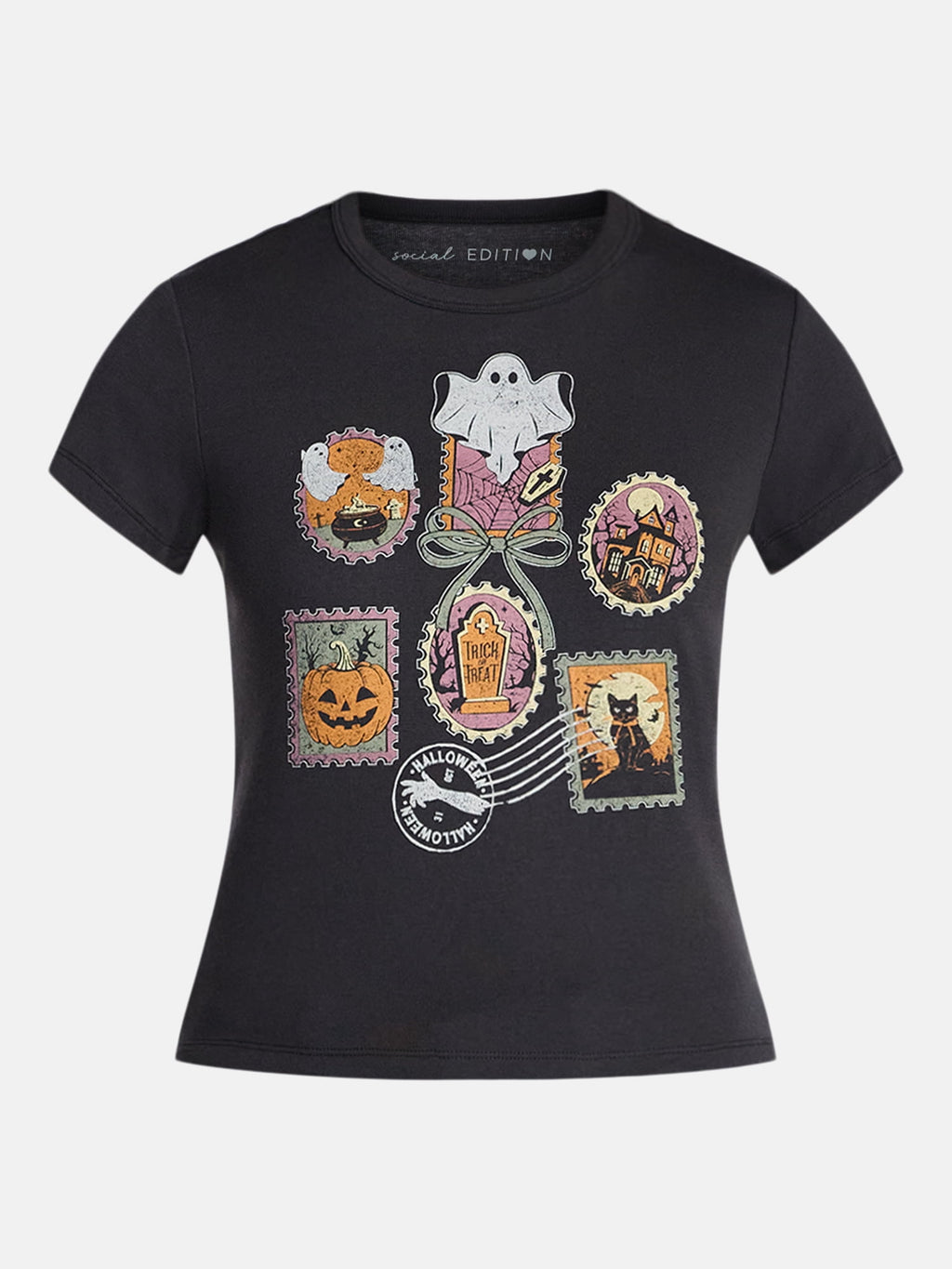 Halloween Stamp Women's Graphic Tee with Short Sleeves, Sizes XXS-XXL