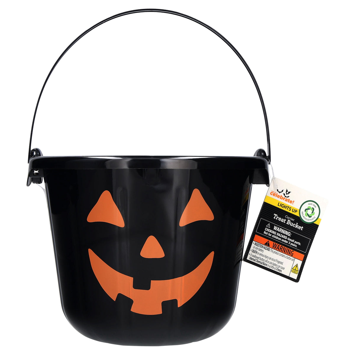 Light-Up Jack-o'-Lantern Trick-or-Treat Bucket, Black, 6.5", Halloween by Way To Celebrate