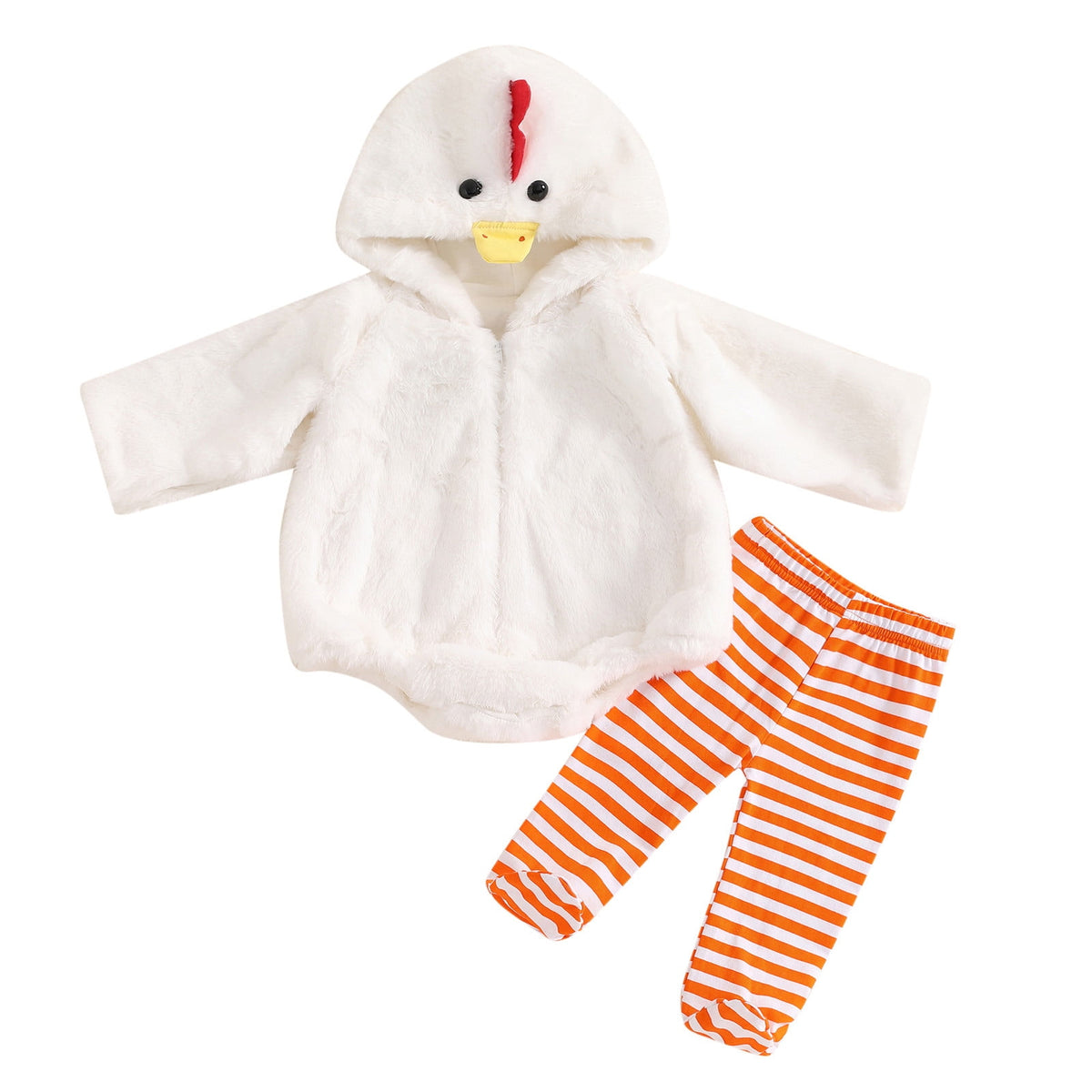 Gunia Baby Chicken Outfit Halloween Costume Toddler Infant Newborn Girl Boy Clothes Sets Flannel Fuzzy Romper Striped Leggings Outfits, Size 0-3 Years