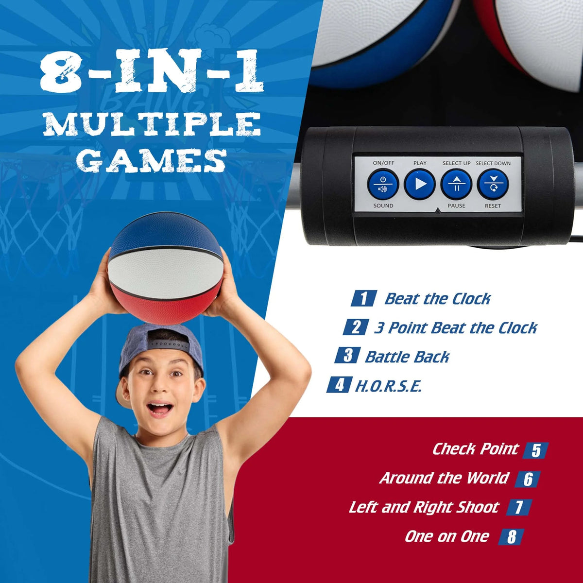 Costway Dual Shot Basketball Arcade Game, Blue, 8 Game Modes, 81in x 43in x 81in