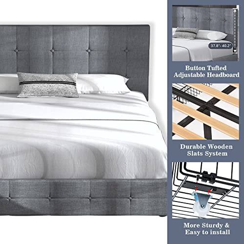 Allewie Upholstered Queen Platform Bed Frame With 4 Storage Drawers And Adjustable Headboard