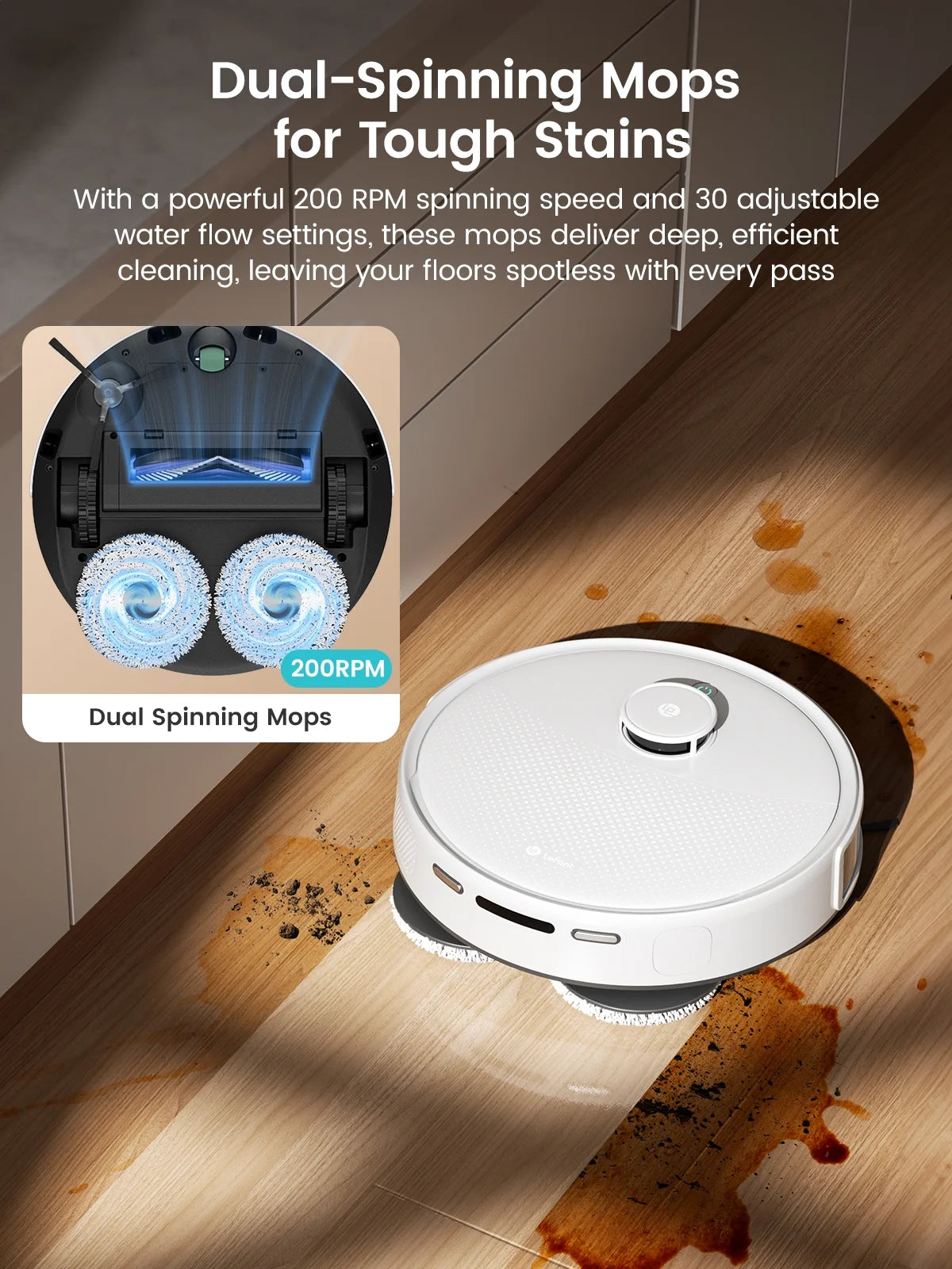 Lefant Robot Vacuum And Mop, 12000Pa Suction, All-In-One Base Station, Dual Spinning Mops - M3L