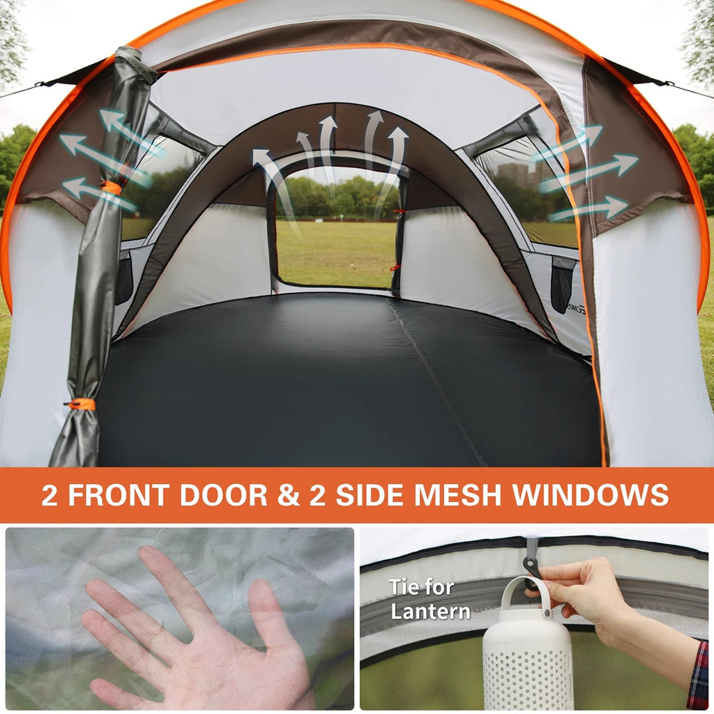 6 Person Instant Cabin Pop Up Tent, White + Orange, 10 Second Setup